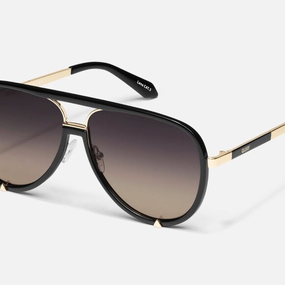 QUAY High Profile Aviator WOMEN / MENS Polarized Black Gold  Frame - Picture 3 of 8